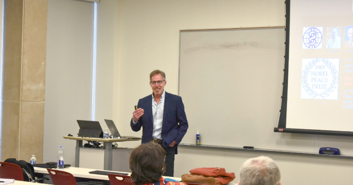 Edward Maibach speaking to class